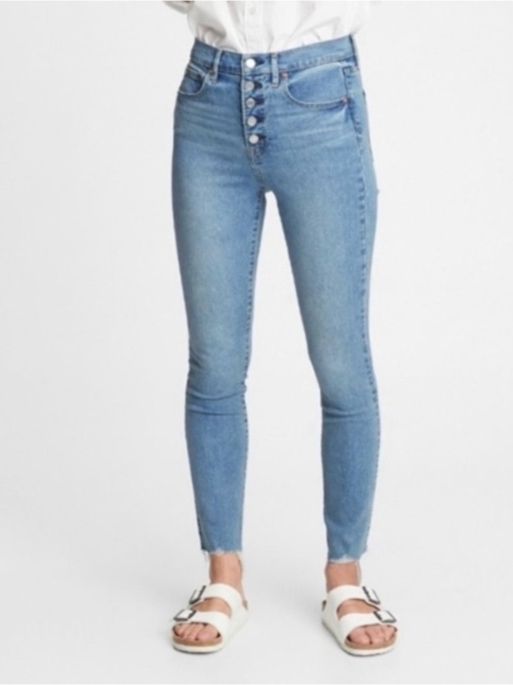 Vintage GAP High Rise Button Light Blue Soft Jeans With Ankle Fringe 2/26 R